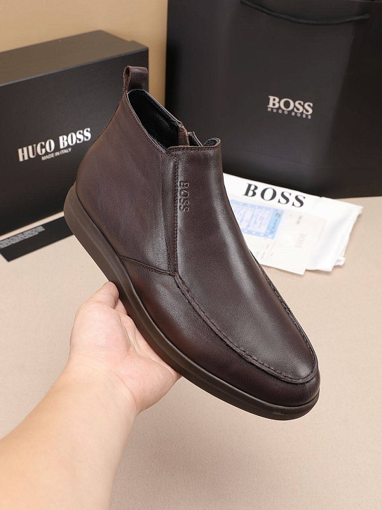 Кожаные лоферы с мехом Hugo Boss high-top - Brown