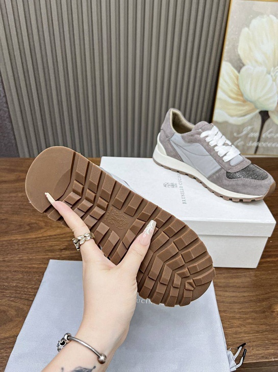 Женские замшевые кроссовки Brunello Cucinelli - Grey