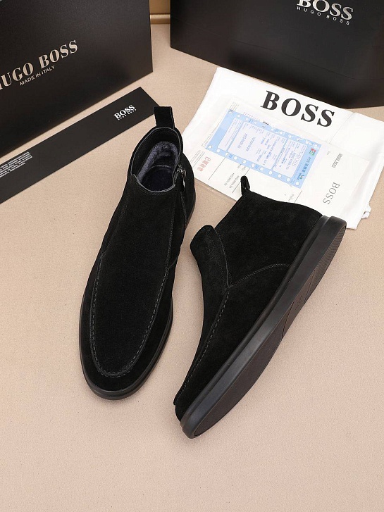 Замшевые лоферы с мехом Hugo Boss high-top - Black