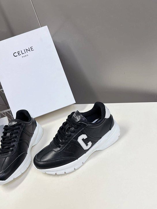 Женские кожаные кроссовки Celine чёрного цвета