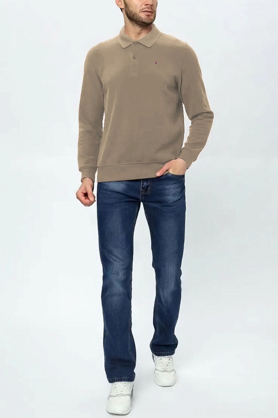 Бежевое поло с длинным рукавом Tommy Hilfiger