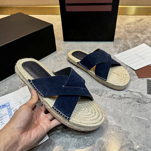Мужские шлёпанцы Ermenegildo Zegna suede - Navy   