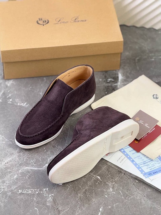 Замшевые лоферы с меховой стелькой Loro Piana Open Walk - Brown