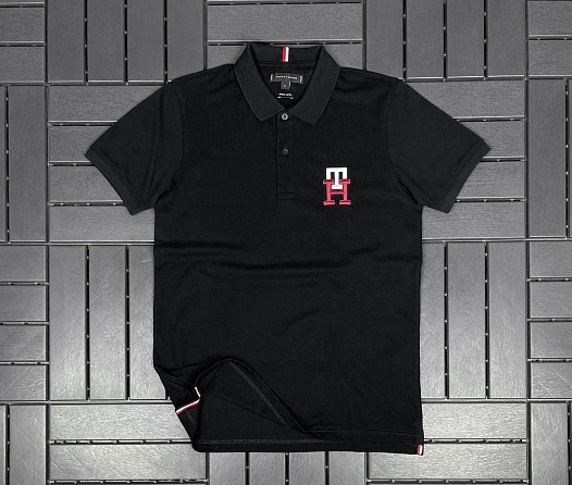 Мужское чёрное поло Tommy Hilfiger Essential Monogram   
