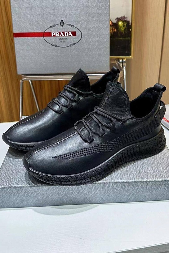 Мужские кожаные кроссовки Prada lace-up - Black