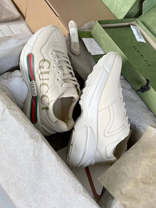 Кожаные кроссовки Gucci GG Rhyton - White