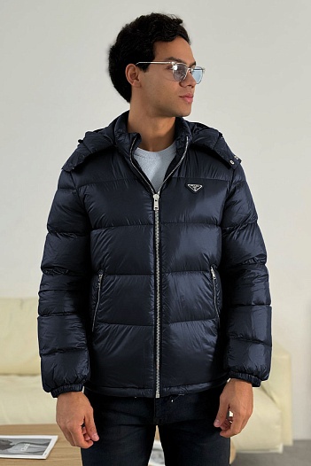 Мужской пуховик Prada logo-plaque - Navy   