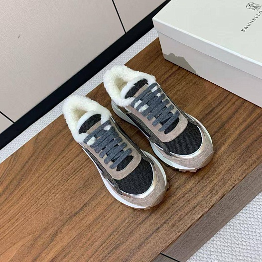 Женские замшевые кроссовки с мехом Brunello Cucinelli premium   