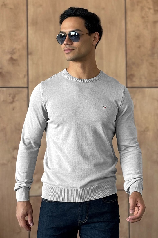 Мужская кофта Tommy Hilfiger светло-серого цвета logo-embroidered