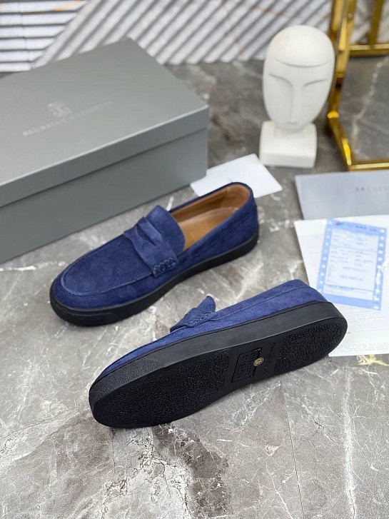 Замшевые лоферы Brunello Cucinelli синего цвета