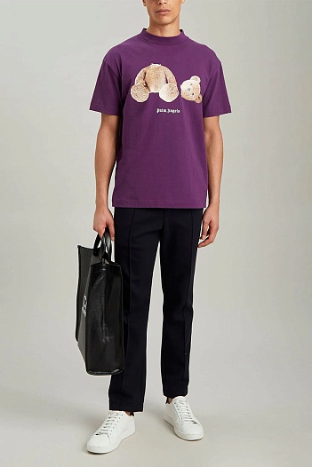 Фиолетовая оверсайз футболка Palm Angels Bear Classic   