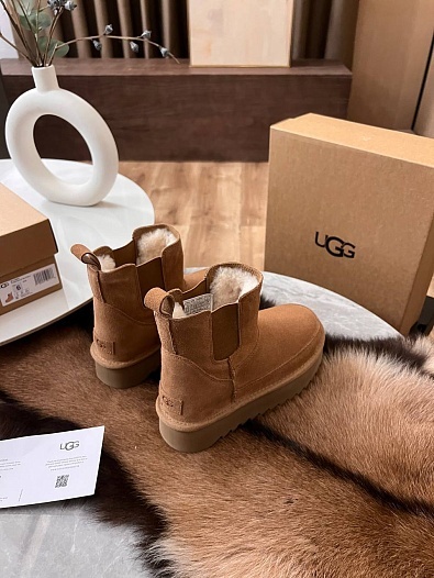 Женские замшевые ботинки с мехомм UGG Dipper - Chestnut   