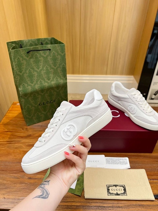 Женские замшевые кеды Gucci Premium - White