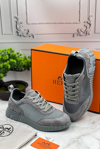 Мужские замшевые кроссовки Hermes Bouncing - Grey   