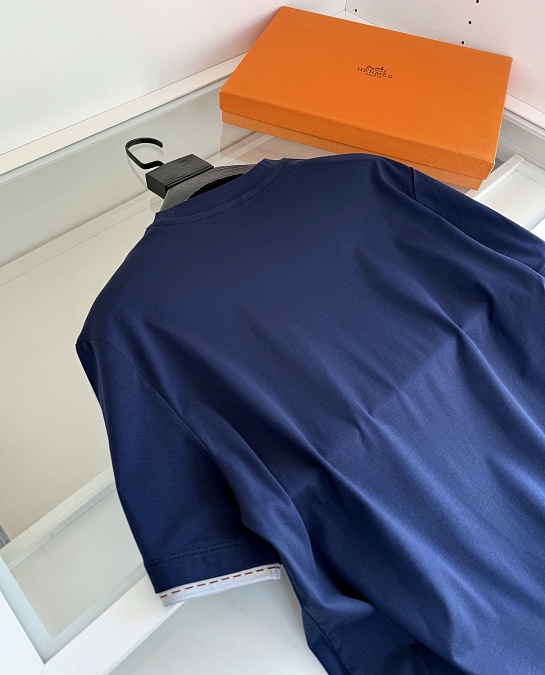 Мужская тёмно-синяя футболка Hermes premium