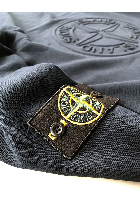 Мужской синий свитшот Stone Island с патчем на плече embossed logo