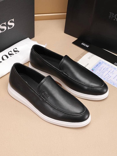Кожаные лоферы Hugo Boss embossed logo - Black / White   