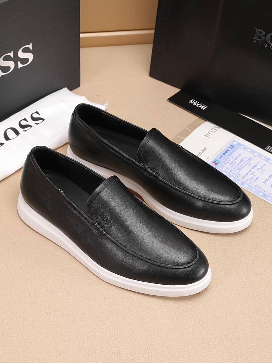 Кожаные лоферы Hugo Boss embossed logo - Black / White