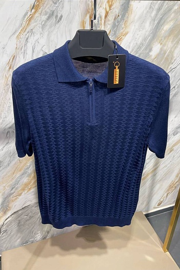 Мужское поло синего цвета Zilli zip neck   