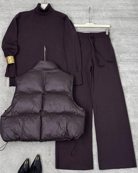 Женский костюм тройка на флисе Schiaparelli premium - Brown