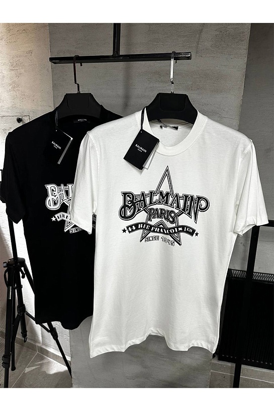 Мужская белая футболка Balmain Star logo-print