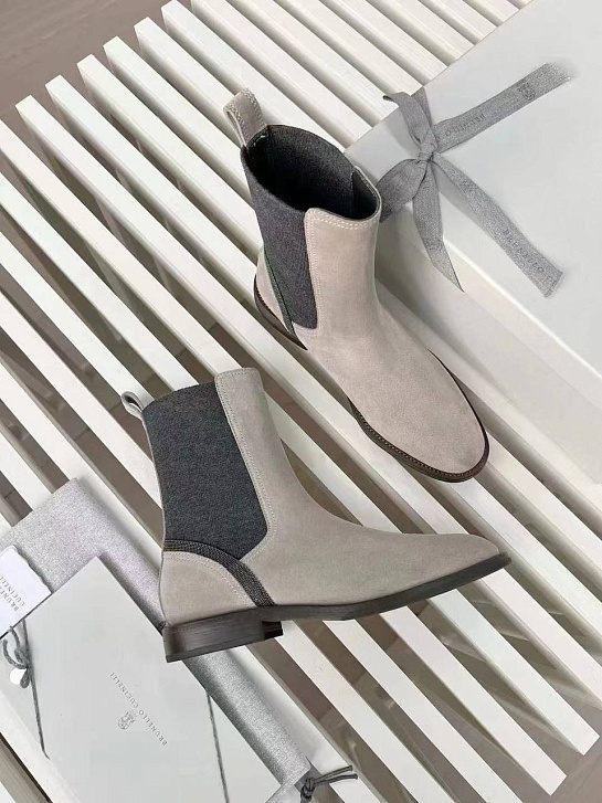 Женские замшевые ботинки Brunello Cucinelli Premium - Grey