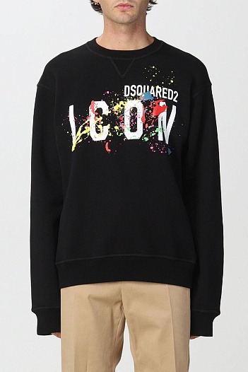 Мужской чёрный свитшот Dsquared2 "ICON" logo-print   