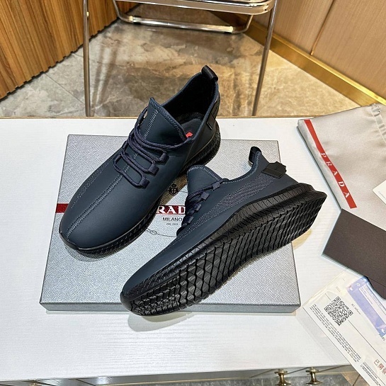 Мужские кожаные кроссовки Prada lace-up - Navy