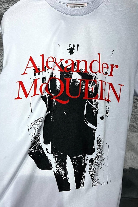 Мужская белая футболка Alexander McQueen logo-print