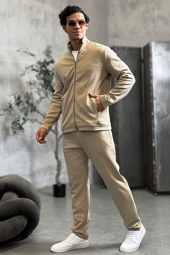 Бежевая кофта на молнии Brioni B-еmbroidery   