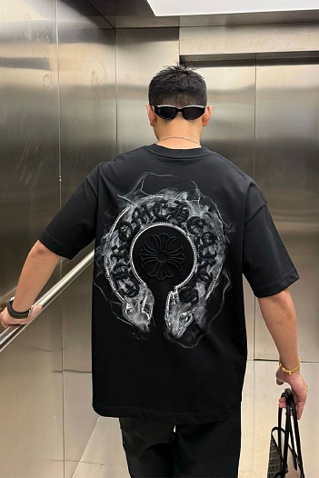 Чёрная оверсайз футболка Chrome Hearts Premium   