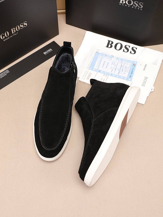 Замшевые лоферы с мехом Hugo Boss high-top - Black