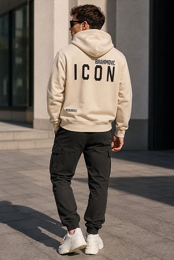 Утеплённое худи на флисе Dsquared2 x Ibrahimovic "ICON" - Beige   