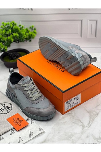 Мужские замшевые кроссовки Hermes Bouncing - Grey   