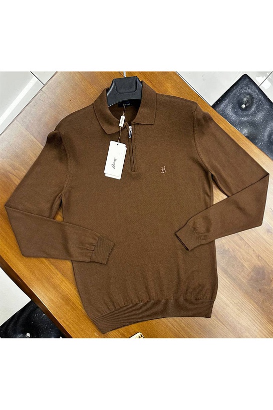 Поло с длинным рукавом Brioni zip-neck - Brown