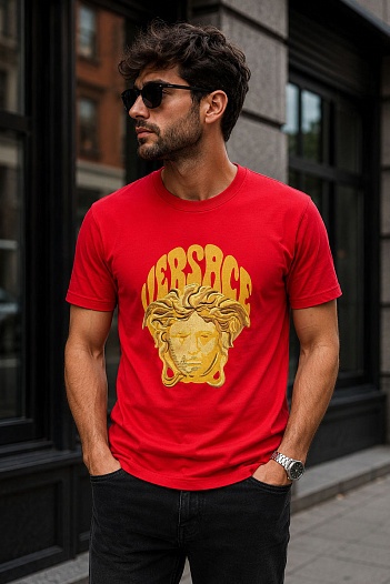 Мужская красная футболка Versace Medusa-embroidered   