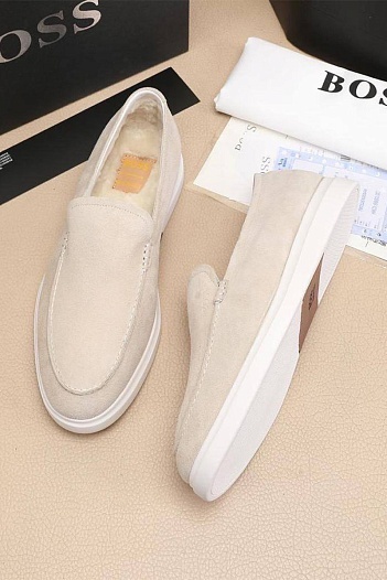 Замшевые лоферы с мехом Hugo Boss   