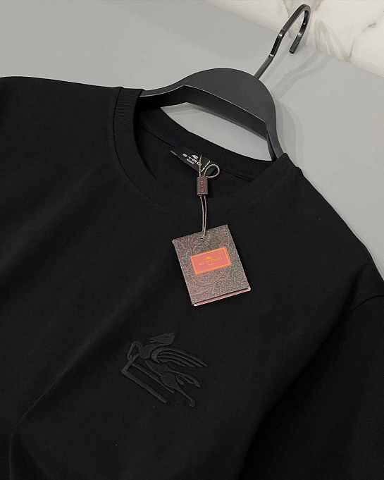 Футболка чёрного цвета Etro Pegaso embroidery