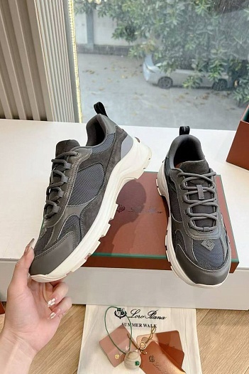 Женские кожаные кроссовки Loro Piana Premium - Grey   