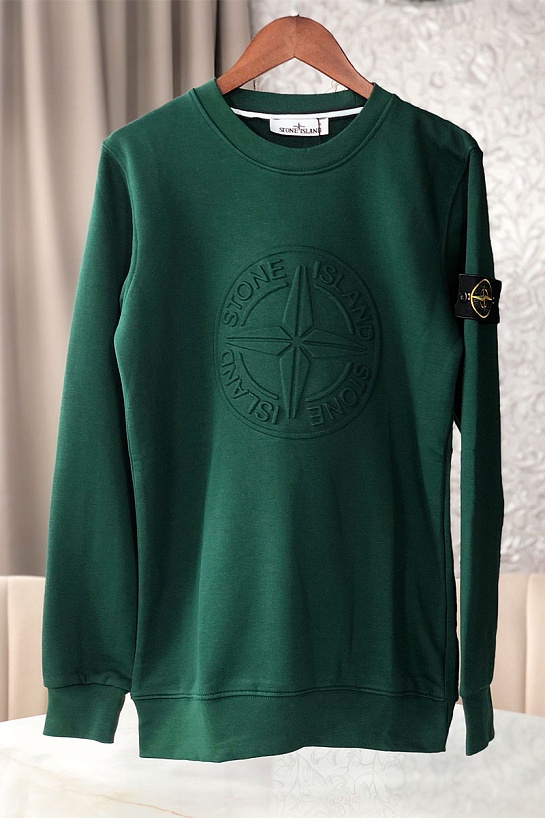 Мужской светло-зелёный свитшот Stone Island с патчем на плече embossed logo