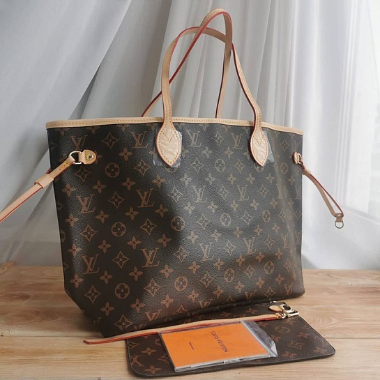 Женская кожаная сумка Louis Vuitton Neverfull MM Monogram 33x30 см