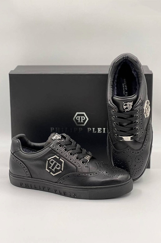 Кожаные кроссовки с мехом Philipp Plein