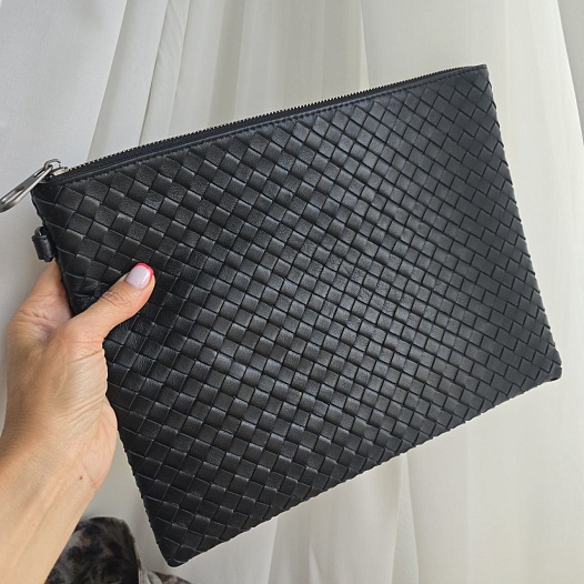 Кожаный клатч Bottega Veneta 32x24 см - Black   