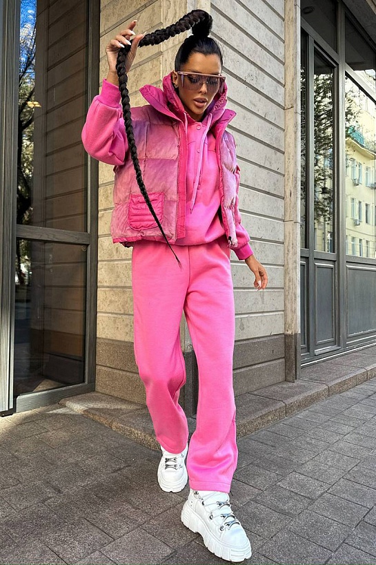 Женский розовый костюм тройка Moncler