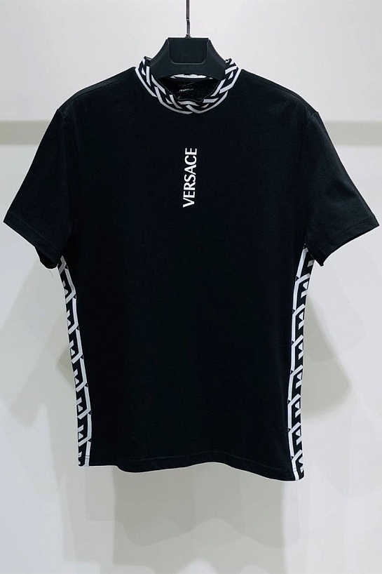 Чёрная мужская футболка Versace La Greca trim