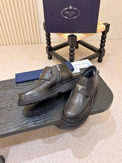 Кожаные ботинки с мехом Prada premium   