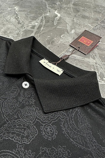 Чёрное поло Etro с узором пейсли   