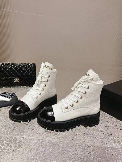 Женские кожаные ботинки с мехом Chanel Premium   