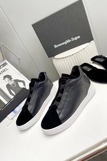 Кроссовки с мехом Ermenegildo Zegna Triple Stitch high-top - Black   