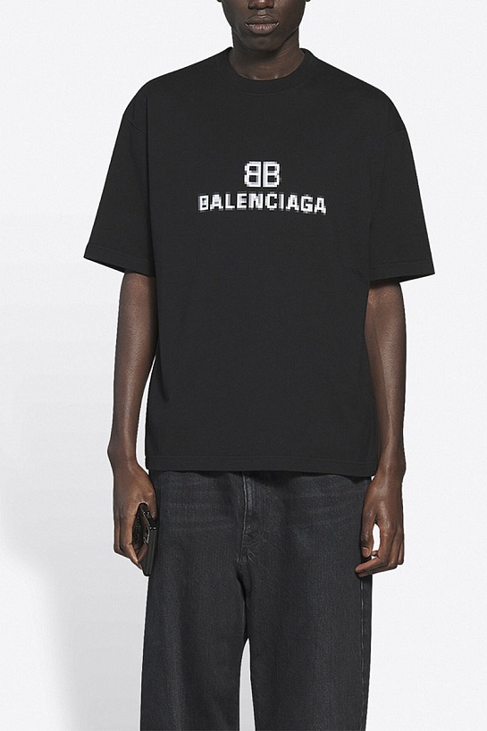 Чёрная оверсайз футболка Balenciaga Pixel